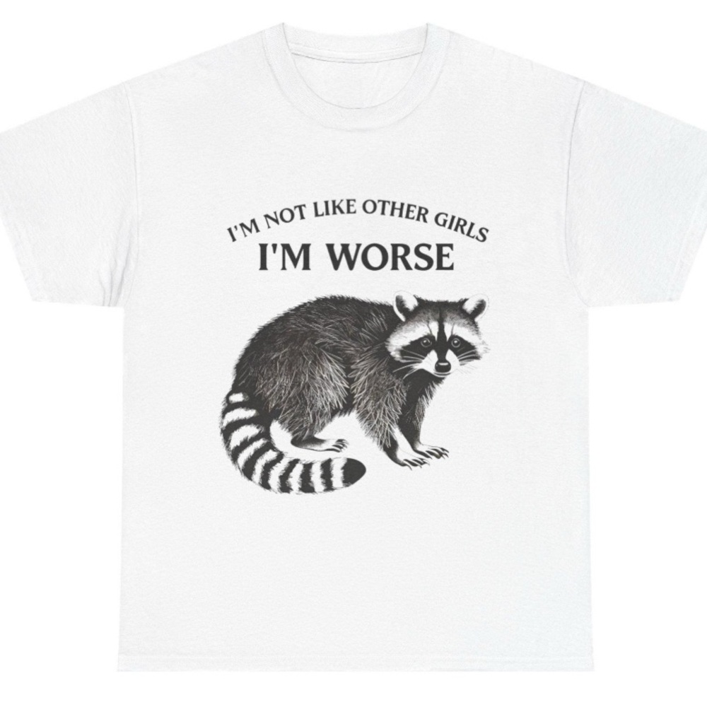 White Graphic Womans T-Shirt with Raccoon Design